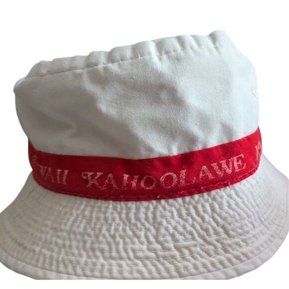 Vtg Eight Islands of Hawaii Bucket Hat White Red Beach Surf Triangle Headwear - Picture 5 of 11